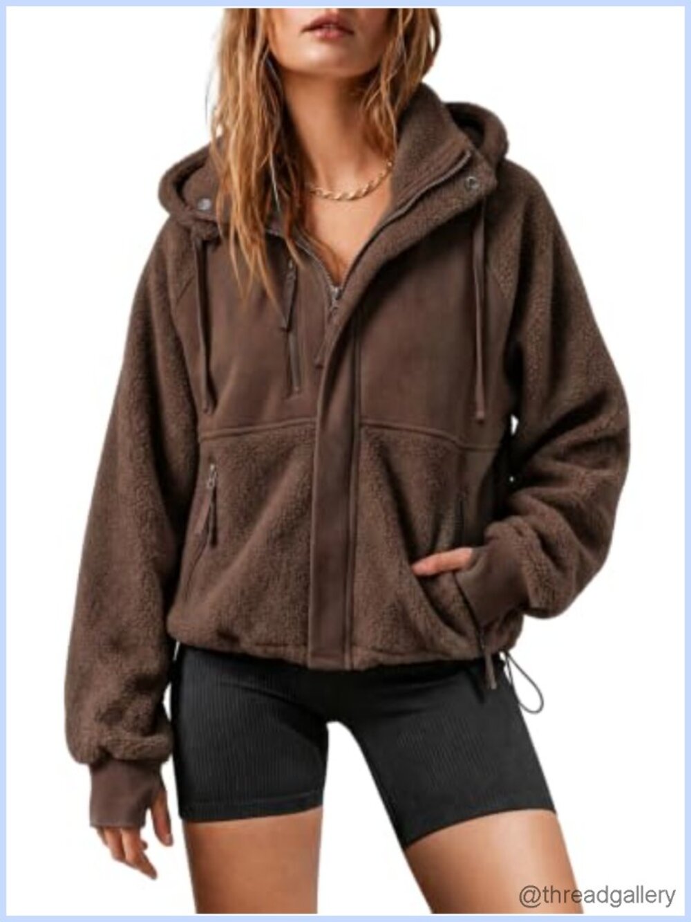 Sherpa Fleece Hooded Zip Up Oversized Casual Coat